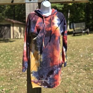 Objex- Primary Colors Tie Dye- Long Sleeved Hooded Dress- Size Large
